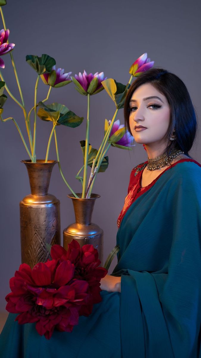 Classic saree portrait with lilies