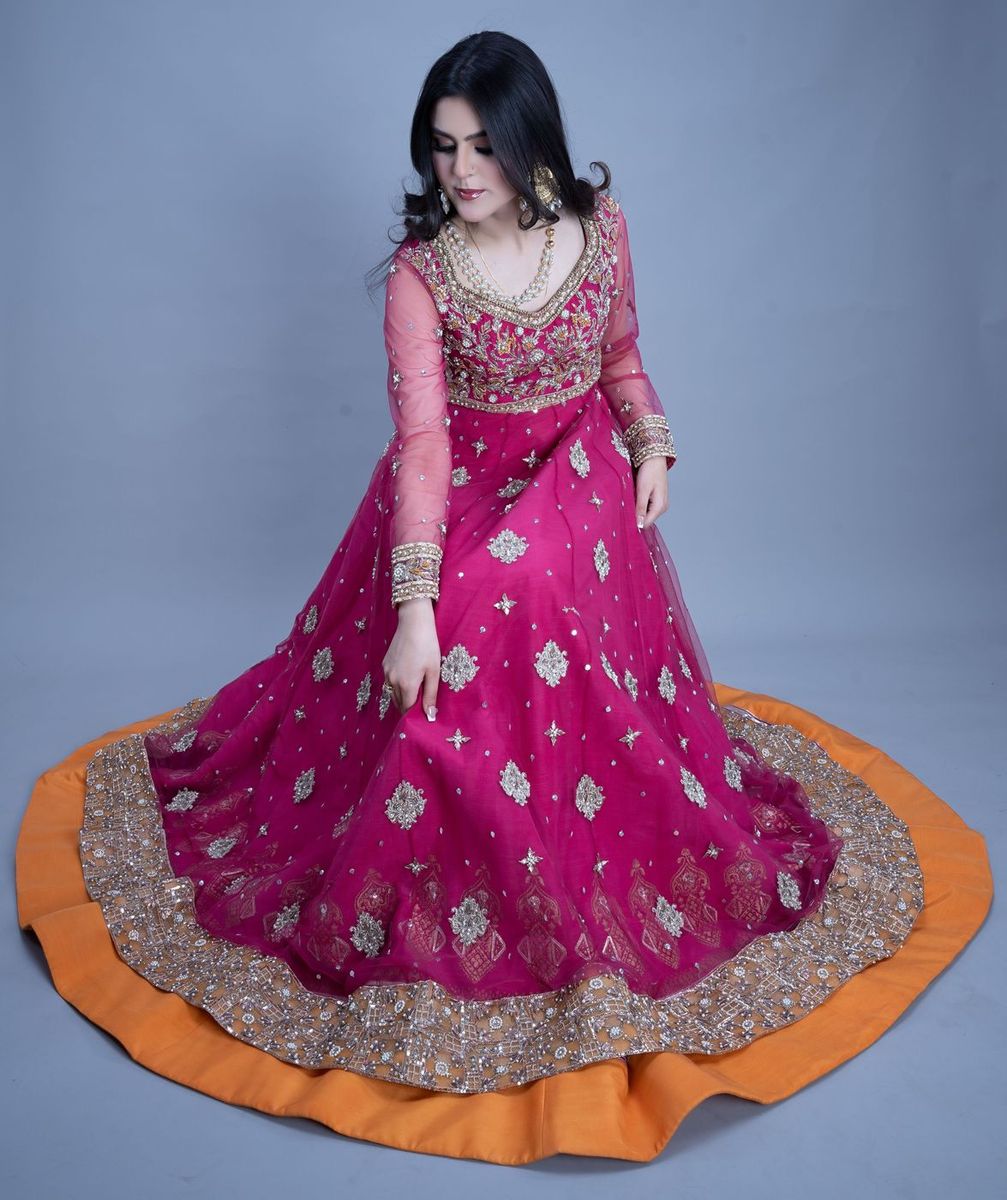 Bride in a fuchsia gown