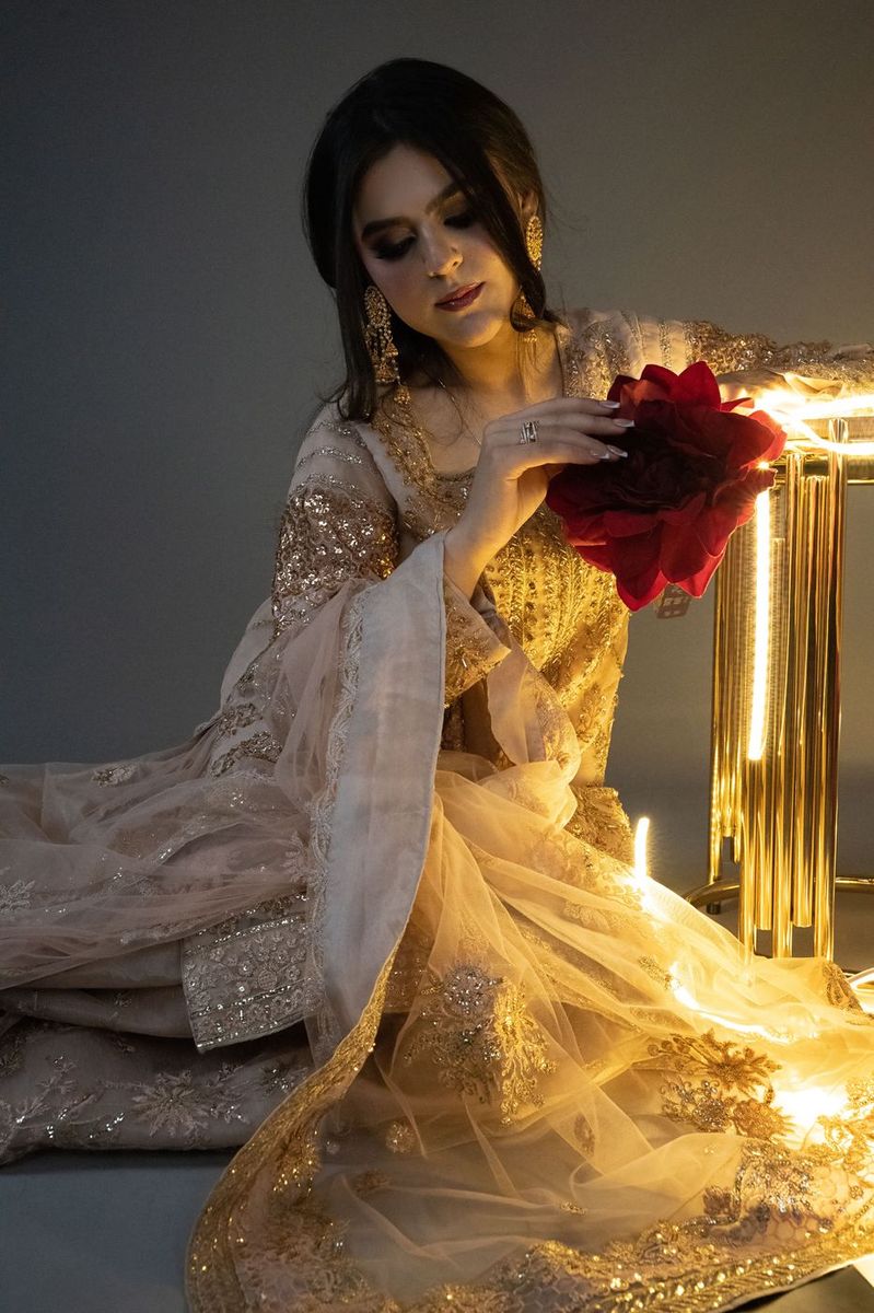 Editorial portrait with fairy lights