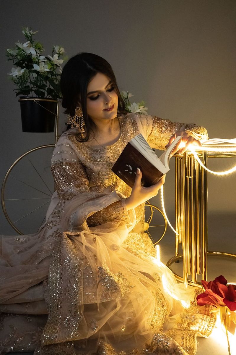 Editorial portrait with fairy lights