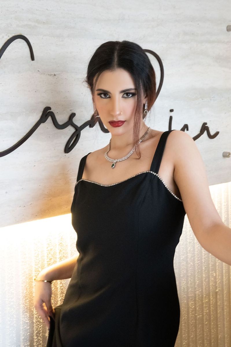Evening look photographed on location