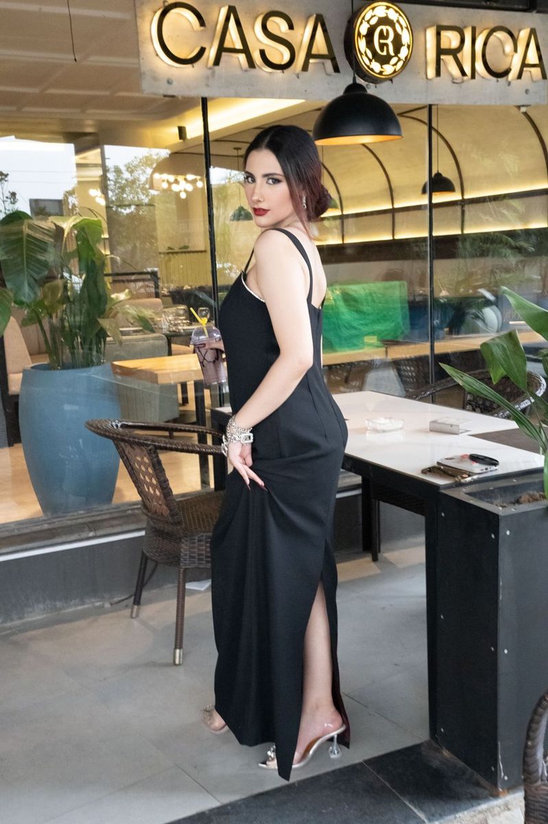 Fashion portrait in a black dress