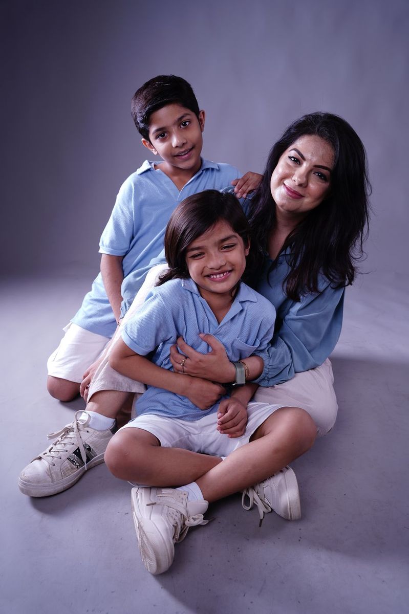 Family studio session, a mother and her boys