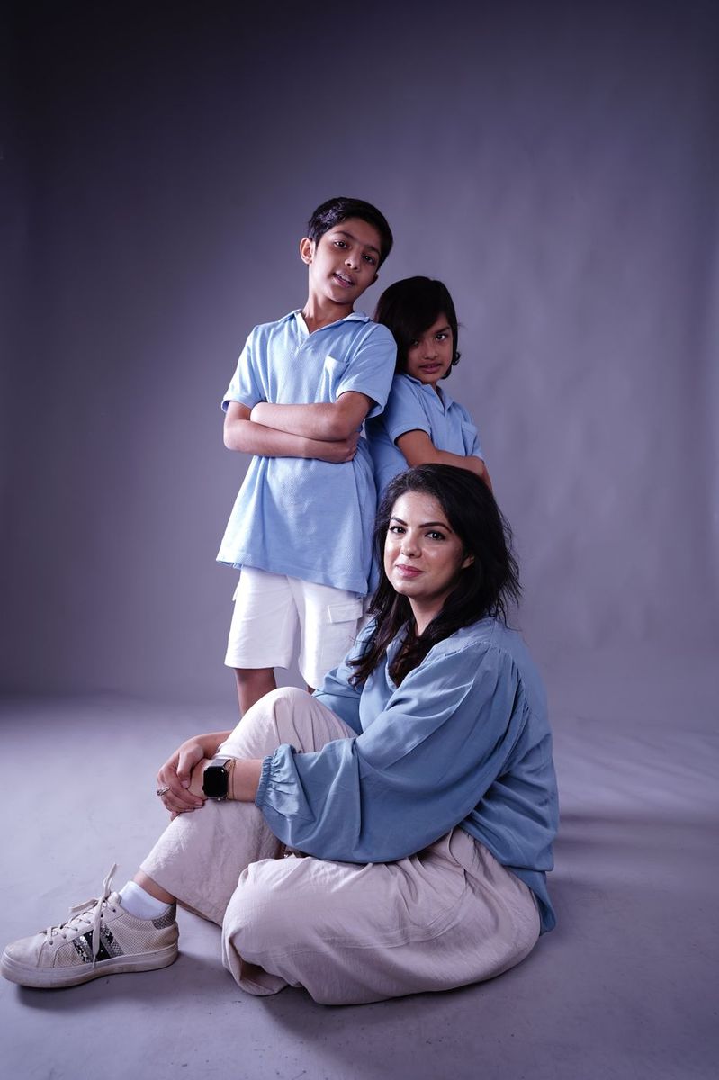 Family studio session, a mother and her boys