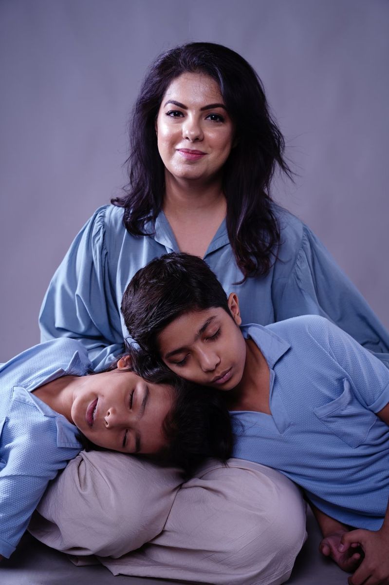 Family studio session, a mother and her boys