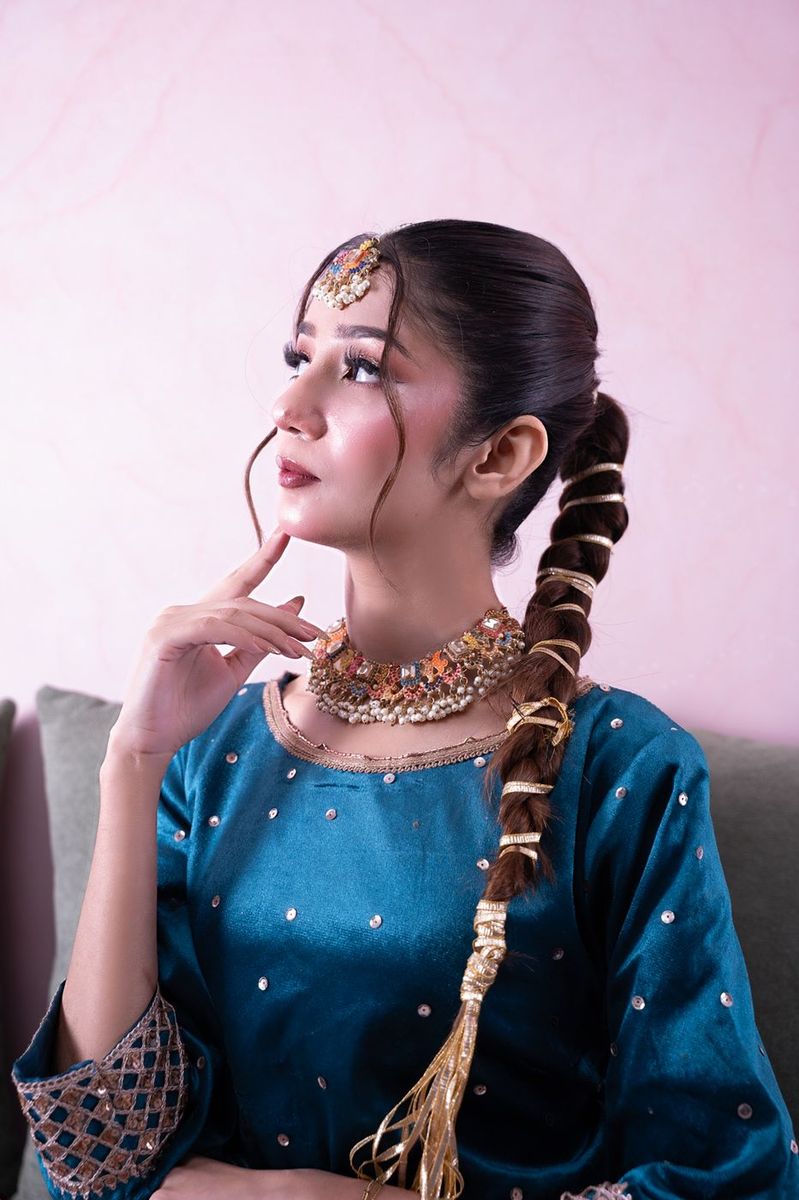 Jeweled braid styled at the salon