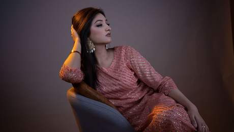 Portrait in soft pink shimmer