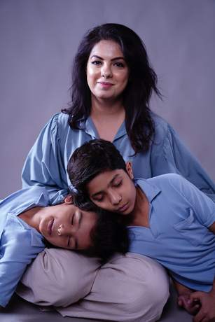 Family studio session, a mother and her boys