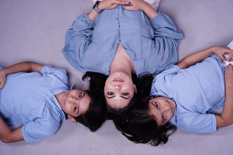 Family studio session, a mother and her boys
