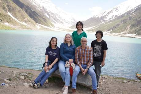 Family portrait at a northern lake