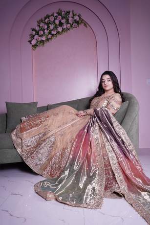 Bridal outfit on a soft-pink set